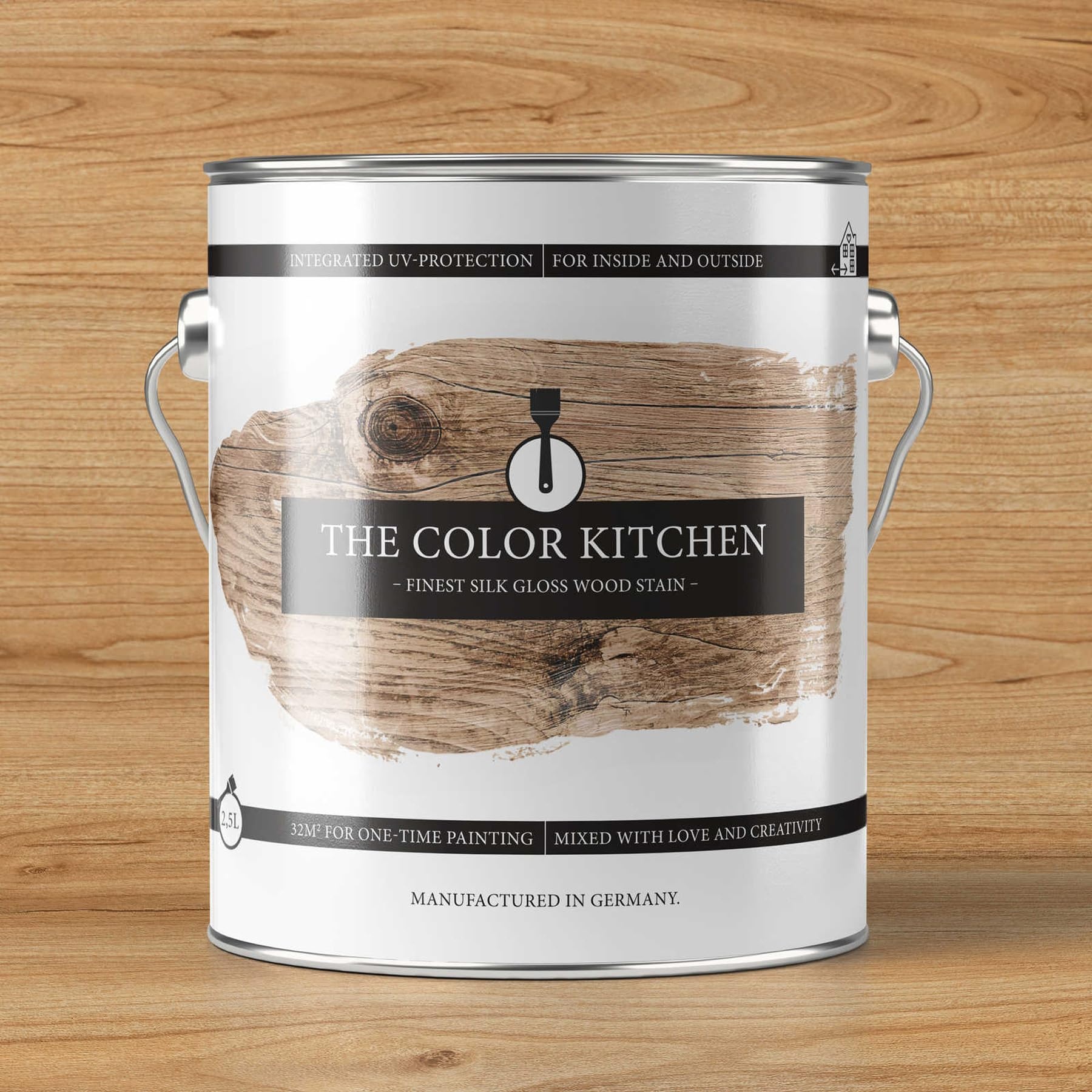 A.S. Création THE COLOR KITCHEN wetterfeste Premium Holzlasur für Innen und Außen, Farbton Kiefer, seidenglänzend für optimalen Holzschutz, 2,5 L für 35 m2 Anstrich