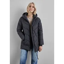 STREET ONE STREET ONE, Damen, Gr. 38, blau (gravity blau), Stoff, Obermaterial: 100% Polyester; Futter: 100% Polyester, unifarben, gerade hüftbedeckend, ohne Ausschnitt, Bündchen, Jacken Steppjacke, mit Kapuze mit Tunnelzugband