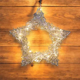 Spetebo Silberner Draht Stern beleuchtet mit 30 LED - Batterie und Timer