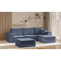Fun Möbel Ecksofa Modulsofa 4-teilig SANDE Stoff Raven Blau Ottomane Rechts - Blau