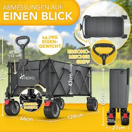 TRESKO Bollerwagen faltbar 300L mit Bremse Anthrazit