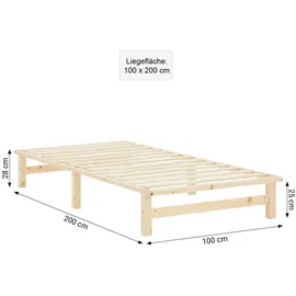 Homestyle4u Stauraumbett, Braun, Holz, Kiefer 100x200 mit Lattenrost 2 Schubladen Palettenbett Holzbett Jugendbett