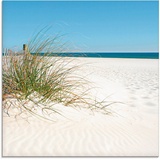 Artland Glasbild »Schöne Sanddüne mit Gräsern und Zaun«, Strand, (1 St.), beige