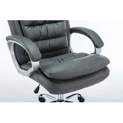 DELUKE® Bürostuhl SOUK - 116x68x77, Grau | Kunstleder | Metall in Chromoptik Gestell | ergonomische Bürostühle Homeoffice Stuhl mit Rollen