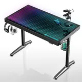 EUREKA ERGONOMIC Gaming Tisch mit RGB 110cm Gaming Schreibtisch Glass Gamer Computertisch mit Music Reactive RGB LED-Beleuchtung via App-Steuerung