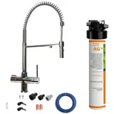 BieTal BieTal® Untertisch Wasserfilter Aktivkohle Set 3-Wege Wasserhahn Chrom & Brause