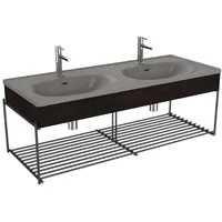 Vitra Equal Doppelmöbelwaschtisch-Set 66067 132,5x52cm, Möbelwaschtisch asymmetrisch, steingrau matt,