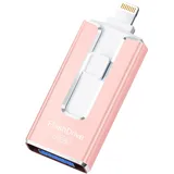 SUDEHO USB Stick 256GB für iPhone, MFi Zertifizierter Lightning Speicherstick Stabile Datentransfer, 4-in-1 Flash Laufwerk für iPhone/iPad/Android/PC, Mit einem klick Daten kopieren, Rosenpink