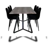 VCM MarinaGRBL Essgruppe Esstisch El Holz dekor grau und 6 Polar Diamond Esszimmerstühle Velour schwarz.