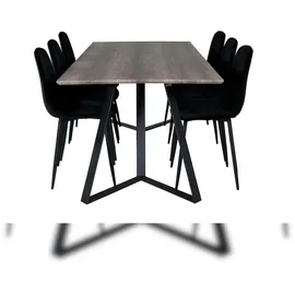 VCM MarinaGRBL Essgruppe Esstisch El Holz dekor grau und 6 Polar Diamond Esszimmerstühle Velour schwarz.