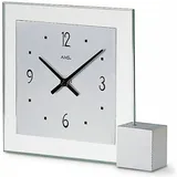 AMS 102 Quarz-Tischuhr, Holzsockel, Aluminium, Mineralglas - silber