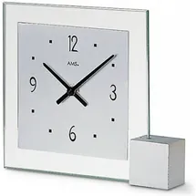 AMS 102 Quarz-Tischuhr, Holzsockel, Aluminium, Mineralglas - silber