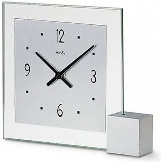 AMS 102 Quarz-Tischuhr, Holzsockel, Aluminium, Mineralglas - silber