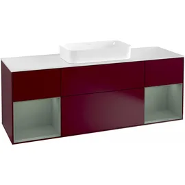 Villeroy & Boch Finion Waschtischunterschrank G331GMHB 160cm, Abdeckplatte white matt, Emotion, Regale Olive matt lacquer, Peony Matt