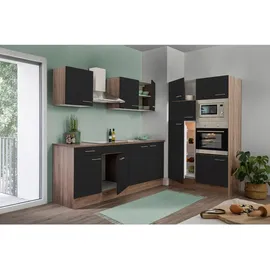 Respekta Küchenzeile Oliver Doppelblock 330 cm schwarz seidenglänzend/eiche york nachbildung