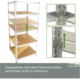 Trutzholm Schwerlastregal Stahl 180x75x75cm grau 875 kg 5 Böden