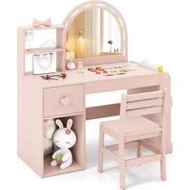 Costway 2 in 1 Schminktisch mit Led & Buntem Spiegel Rosa