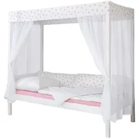 TICAA Himmelbett "Weiß-Rosa" 310 Kiefer Weiß (Weiß/Rosa Stern)