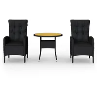 vidaXL 3-tlg. Garten-Bistro-Set Poly Rattan Schwarz