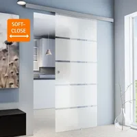 Schulte - Tür Schiebetür Glas Blockstreifen 1025 X 2200 Zimmertür Glasschiebetür - Griffmuschel + 2 Seitiger Softclose