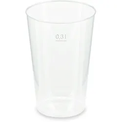 VEPATIM 125x Mehrwegbecher Pfandbecher transparent PP Eichstrich 0,3 l O 7,9 cm