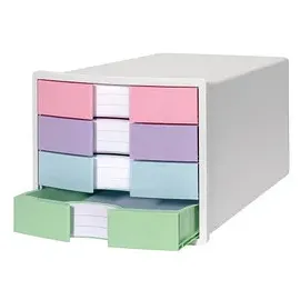 HAN Schubladenbox IMPULS rosa, lila, blau, grün 1012-129, DIN A4 mit 4 Schubladen, 1 St.
