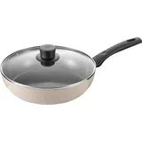 BALLARINI Ledro Schmorpfanne mit Deckel, 28 cm, Aluminium, Induktionsgeeignet, Keramik-Antihaftbeschichtung, Thermopoint, Made in Italy, Beige,