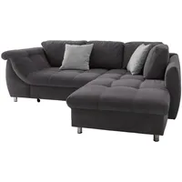 luma-home Ecksofa mit Schlaffunktion 250/190/84 cm, Wellenfedern, Ottomane rechts, Mikrofaser Anthrazit / 17007