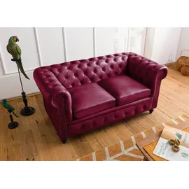 Massivmoebel24 Sofa 2-Sitzer Echtleder 158x82x75 rot CHESTERFIELD #402