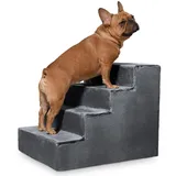 VELORA H&L Hundetreppe 4 Stufen Dunkelgrau - Stabile Holzkonstruktion mit Veloursbezug, rutschfeste Hundetreppe für Sofa und Bett, Haustiertreppe für Hunde und Katzen, Belastbar bis 80 kg