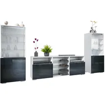 Vladon Wohnwand, Schwarz Hochglanz, Holzwerkstoff, 286x122.5x35 cm, Wohnzimmer, Wohnwände, Wohnwand-Sets