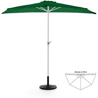 Nexos Komplett-Set Sonnenschirm Grün Halb-Schirm Balkonschirm Wandschirm halbrund 2,70m mit passendem Schirmständer und Schirmschutzhülle