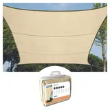 Perel Sonnensegel, Segel Sonnenschutz für Terrasse und Pool, winddurchlässig, wasserdurchlässig, UV-Schutz, 4 Edelstahl-O-Ringe, 3.6 x 3.6 m, 180 g/m2, HDPE, Quadrat, Champagne
