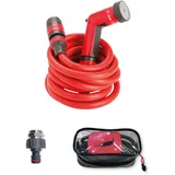 Fitt YOYO PLUS 10 m - Flexibler Wasserschlauch für den Garten, mit Multifunktions-Pistole, Haken für Zäune und Tippen-Adapterbuchs, Rot
