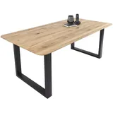 Sam Esszimmertisch Schweizer Kante massiv & geölt Eiche 180x90 schwarz U-Gestell Lotte - Beige