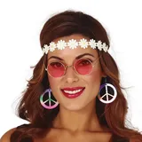 Amakando Cooles Hippie Kostüm Set für Frauen/Flower Power Outfit mit Ohrschmuck, Kopfschmuck und Brille/Bestens geeignet zu Karneval & Schlagermove