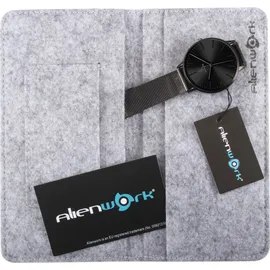 Alienwork Damen-Armbanduhr Quarz schwarz mit Metall Mesh Armband Edelstahl Ultra-flach dŸnn