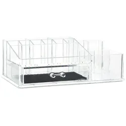 Relaxdays Make Up Organizer mit Schublade, Kosmetik Aufbewahrung für Schminke & Schmuck, Lippenstifthalter, transparent
