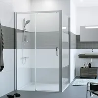 Hüppe Classics 2 EasyEntry 4-Eck Gleittür 1-teilig mit festem Segment, Breite:125cm, Höhe:200cm, Linksbefestigung, C25304, Duschkabine: Profilfarbe silber hochglanz Glas ESG Privatima mit ANTI-PLAQUE