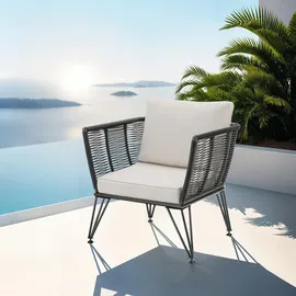 Tectake tectake® Garten-Loungesessel Sundo im Rope-Design, abnehmbare Polyesterbezüge, 75,5 x 67 x 71 cm,