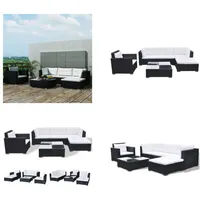 vidaXL 6 tlg. Garten Lounge Set mit Auflagen Poly Rattan Schwarz - Gartensofa - Gartensofas - Garten Lounge Set - Gartenmöbel Set - Schwarz