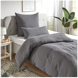 Traumschlaf Uni Delya Musselin anthrazit 200 x 200 cm + 2 x 80 x 80 cm