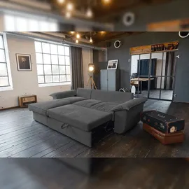 KAWOLA Sofa DAMETO Ecksofa Bettsofa Schlafsofa mit Stauraum Cord grau