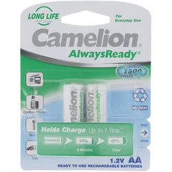 Camelion AA, Mignon LR6, HR6, NiMH Akku mit 1,2V 800mAh in 2er Blisterverpackung, Always Ready mit geringer Selbstentladung, Ready to Use Akku