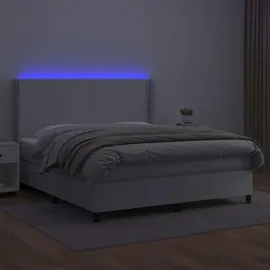 vidaXL Boxspringbett mit Matratze & LED Weiß 160x200 cm Kunstleder