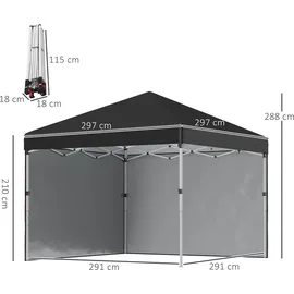 Outsunny Faltpavillon 3 x 3 m inkl. 2 Seitenteile Schwarz