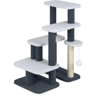 GYMAX 5 Stufen Katzentreppe, stabile Tiertreppe mit Sisal-Kratzstamm, Spielball & Plüschsitzfläche, Hundetreppe für Katze & Hunde bis 15 kg, Katzen Katzenmöbel, 62 x 41 x 77 cm