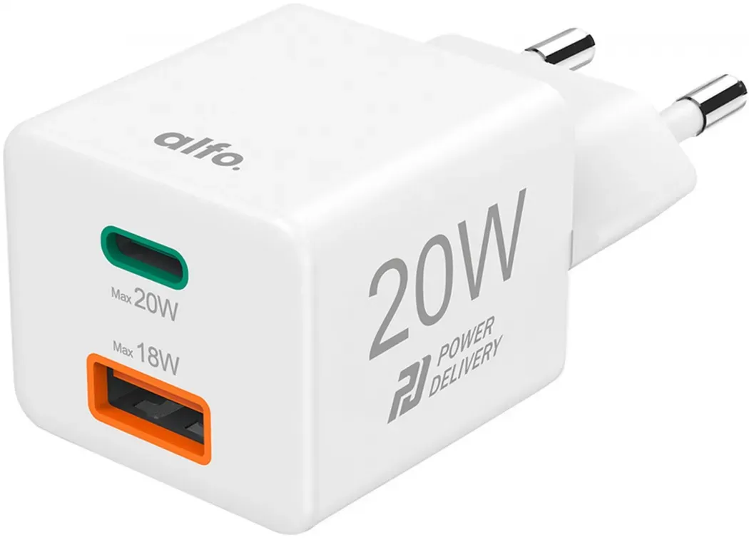 alfo. Schnellladegerät 20W PD USB-C USB-A Weiß