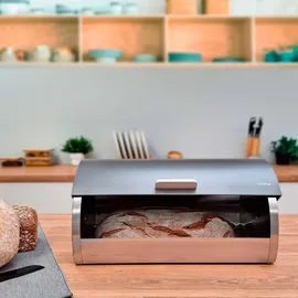 Briebe Set aus Brotkasten +3 Küchenvorratsdosen aus Robustem Edelstahl Modernes Design, Grau/Inox