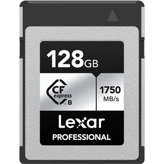 Lexar CFexpress Professional Silver Series 128 GB, CFe Karte Typ B, Lesegeschwindigkeit bis zu 1750 MB/s, CF-Karte mit PCIe Gen3x2, DSLR-kompatibel, Rücklauf mit XQD-Kamera